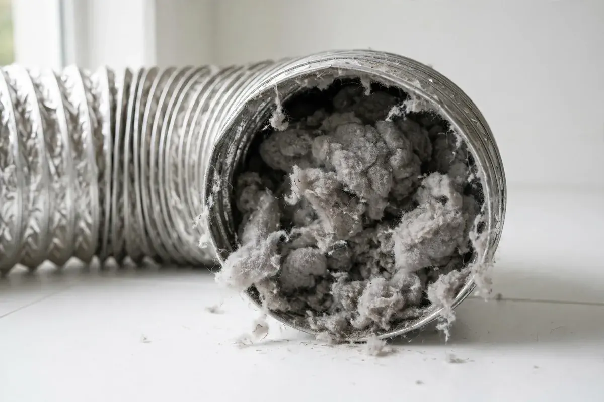 Flexible dryer duct with a thick layer of lint inside