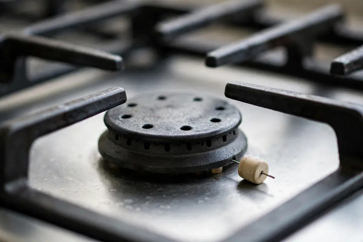 Gas cooktop burner with the spark igniter beside the burner ports